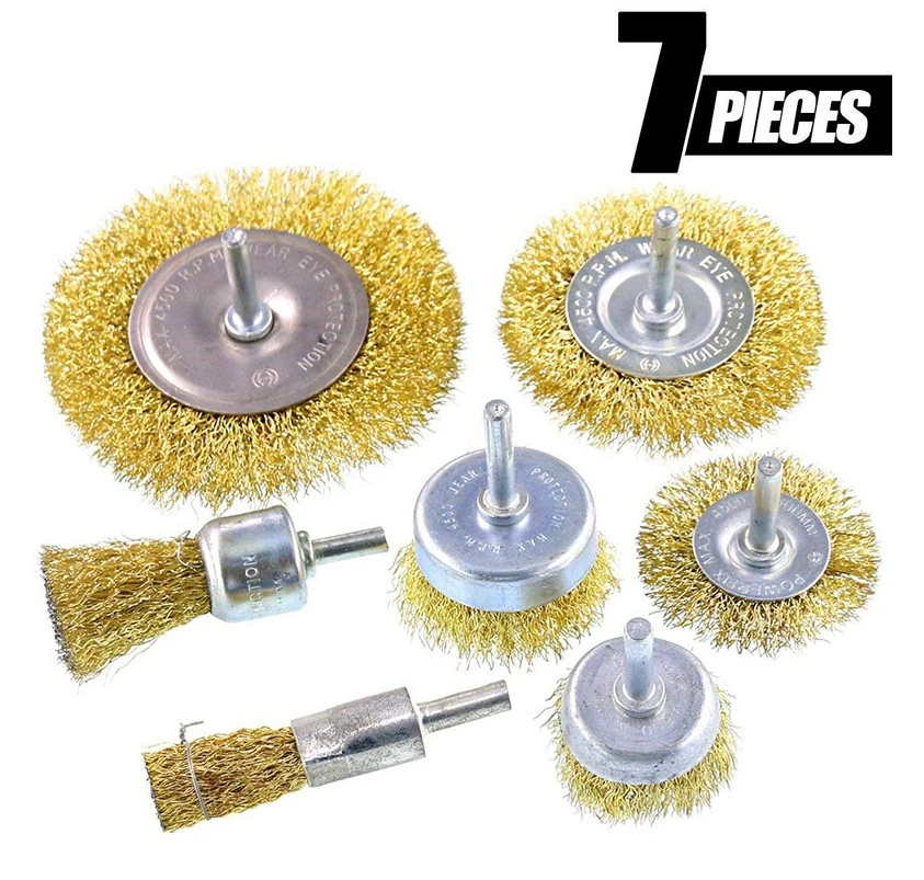 Новинка 7 шт. латунные щетки стальная проволока колеса для дрели набор удаления