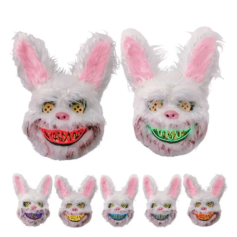 

Unisex Halloween Theme Party LED Glowing Face Mask Horror Bloody Bunny Head Mask Scary Cosplay Masquerade Props