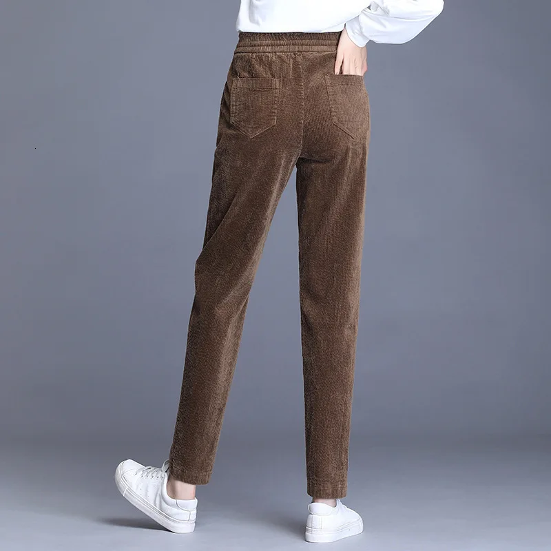 Женские вельветовые шаровары Однотонные эластичные повседневные штаны с