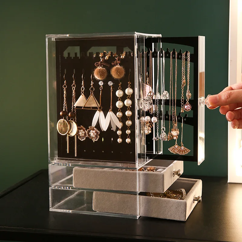 

Прозрачная акриловая шкатулка для хранения ювелирных изделий, органайзер для женских ожерелий, колец, органайзер для хранения