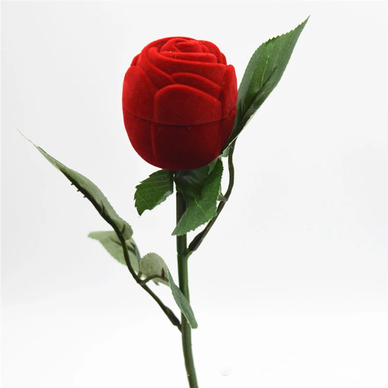 

Romantic Rose Flower Ring Box Velvet Wedding Propose Engagement Rings Packing Jewelry Case Storage Holder Valentine Day Gift Box