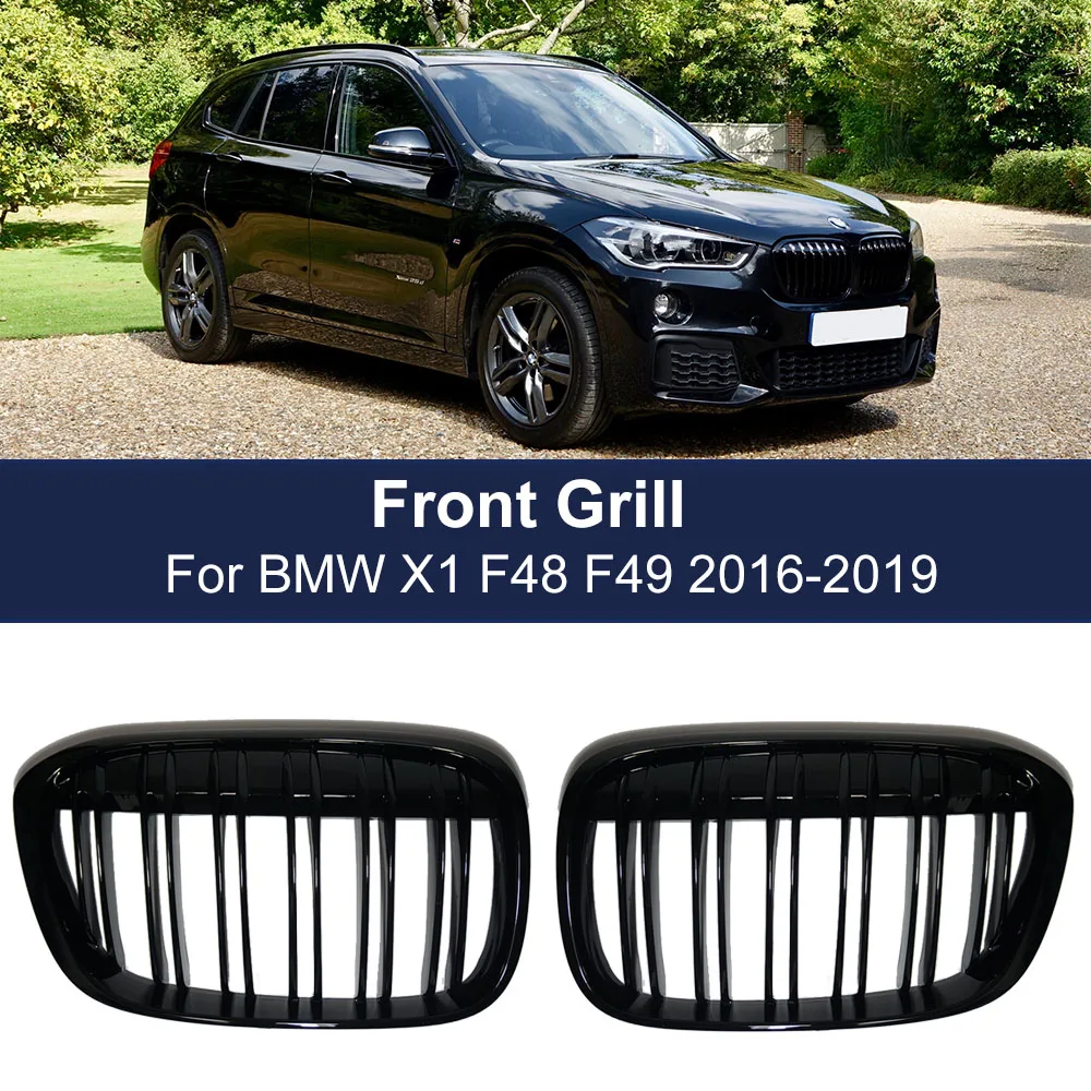 Решетка переднего бампера для BMW X1 F48 F49 2016 2019 XDrive двухлинейная планка M style 51117383363