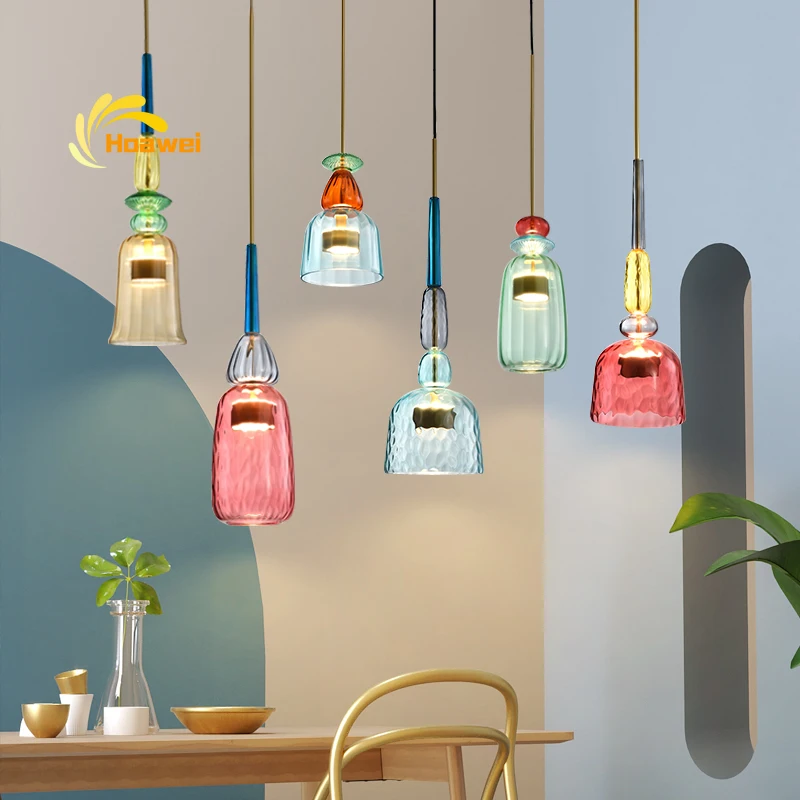 

Nordic Colorful Glass LED Pendant Lamp For Home Cafe Restaurant Dinning Kitchen Hanging Lamps LOFT Decor Pendant Lights lighting