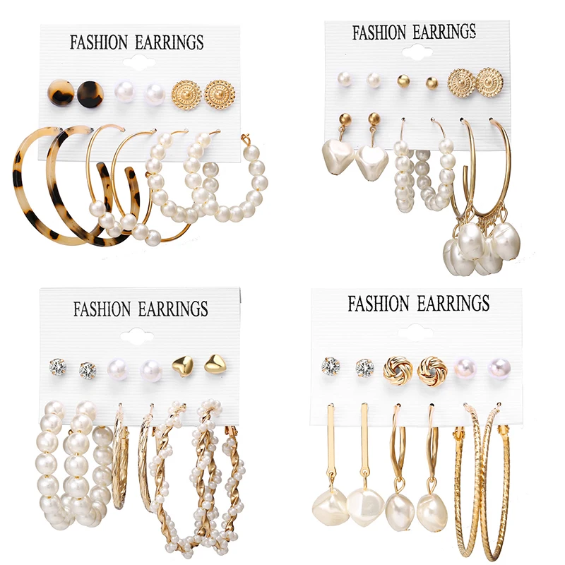 17KM Vintage Moon Pearl Stud Earrings Set For Women BOHO Tassel Geometric Heart Twist Earring New DIY Bohemian Jewelry