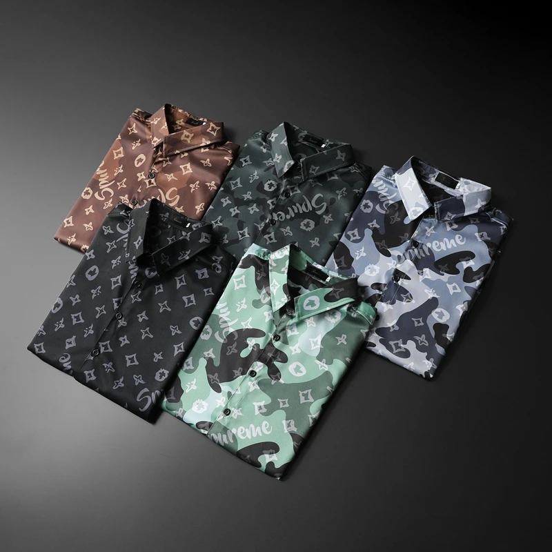

Great Designers Brand Men's Shirts New Arrivals Very Good Quality Long Sleeve Camouflage Shirt Camisa Masculina 5XL S027
