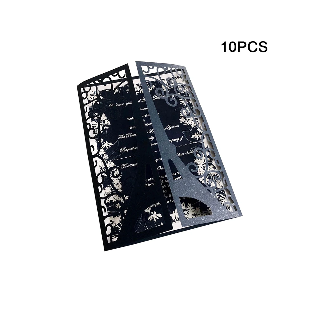 10pcs/set Glitter Embossing Invitation Cards 15*15CM for wedding business party Paris tower greeting card customized supplies - Color: 2