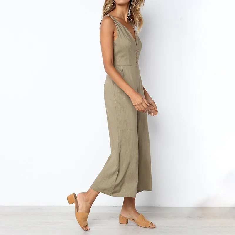 Летний Повседневный Однотонный женский комбинезон CHICEVER с V образным вырезом на