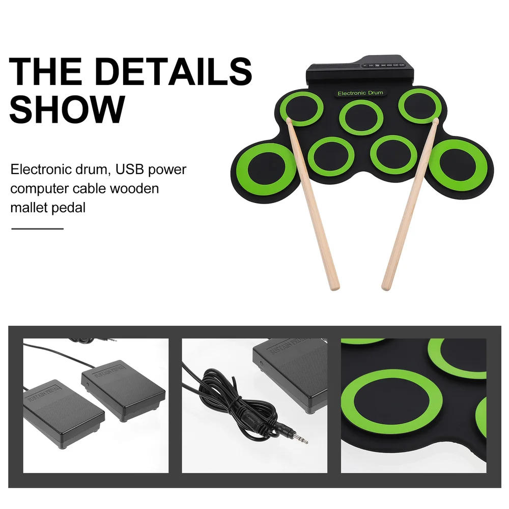 

1 Set of Hand Roll-up Drum Kit Portable Electronic Drum Practice USB Drum