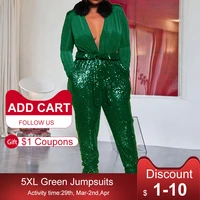 deep v neck sexy glamay jumpsuit women office ladies spring 2021 party jumpsuits patchwork pencil pants rompers plus size 5xl