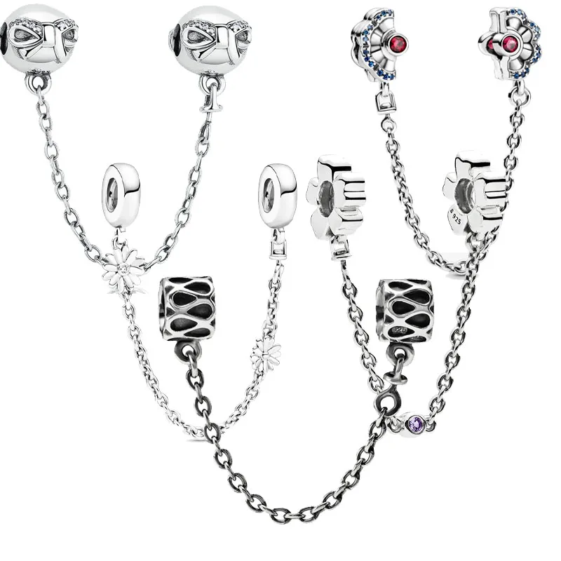 

Classic 925 Sterling Silver 6 Types Safety Chain Fit Original Pandora Bracelets Women DIY Jewelry