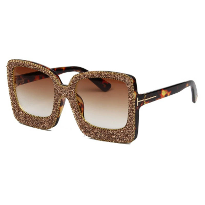 

NAUQ retro Rhinestone sunglasses women luxury Point drill sun glasses vintage large frame square glasses gradient shade mirror