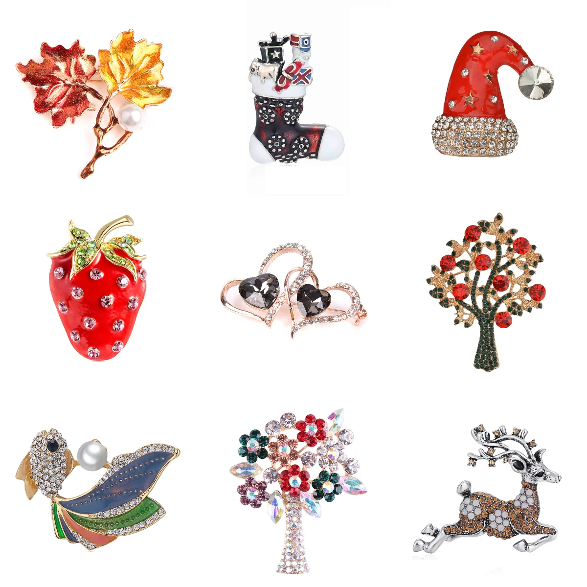 Женская/Мужская брошь с эмалью красная в форме клубники оленя тигра кленового