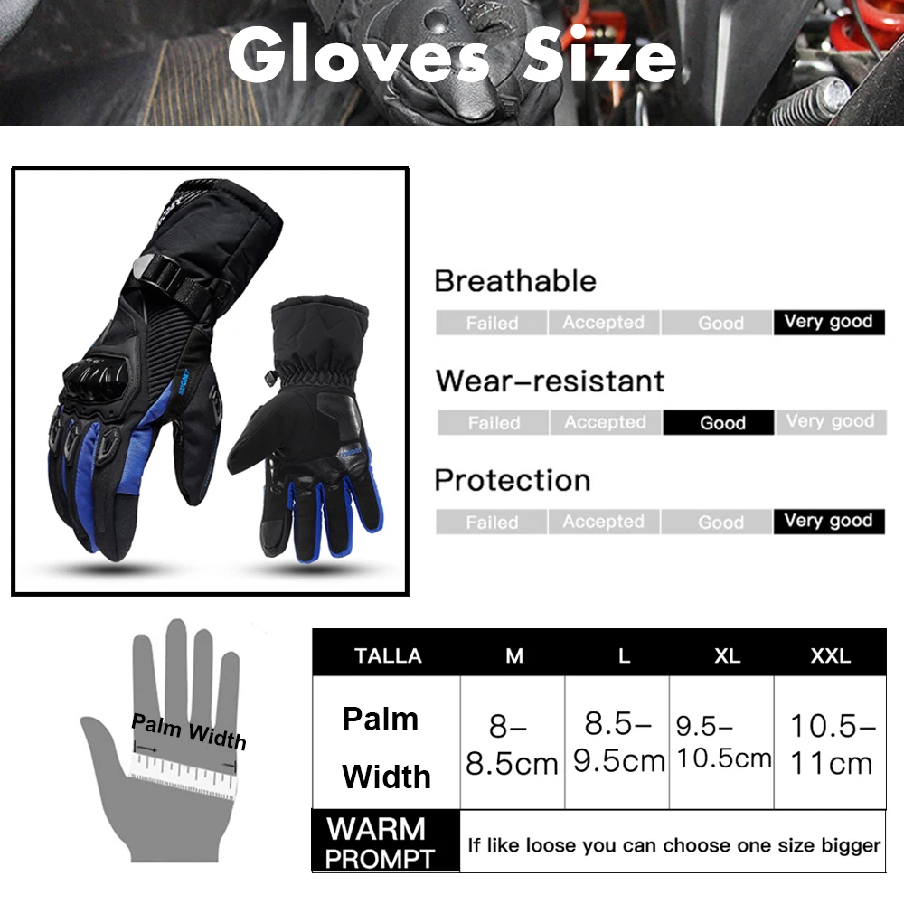 

Motorcycle Gloves Men Full Finger Cycling Bicycle Ski Guantes Moto Luva Touch Screen Windproof Protective Winter Motocross Glove