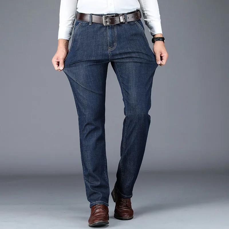 

2021 new spring summer middle aged men's jeans men's straight tube loose high waist elastic business leisure trend pants