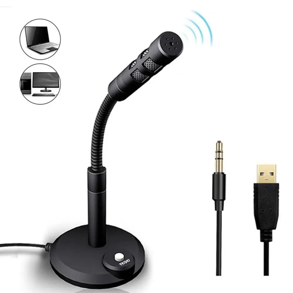 

USB Desktop Microphone Mini Notebook Computer 3.5mm Microphone Studio Speech Mic Stand Holder For Pc