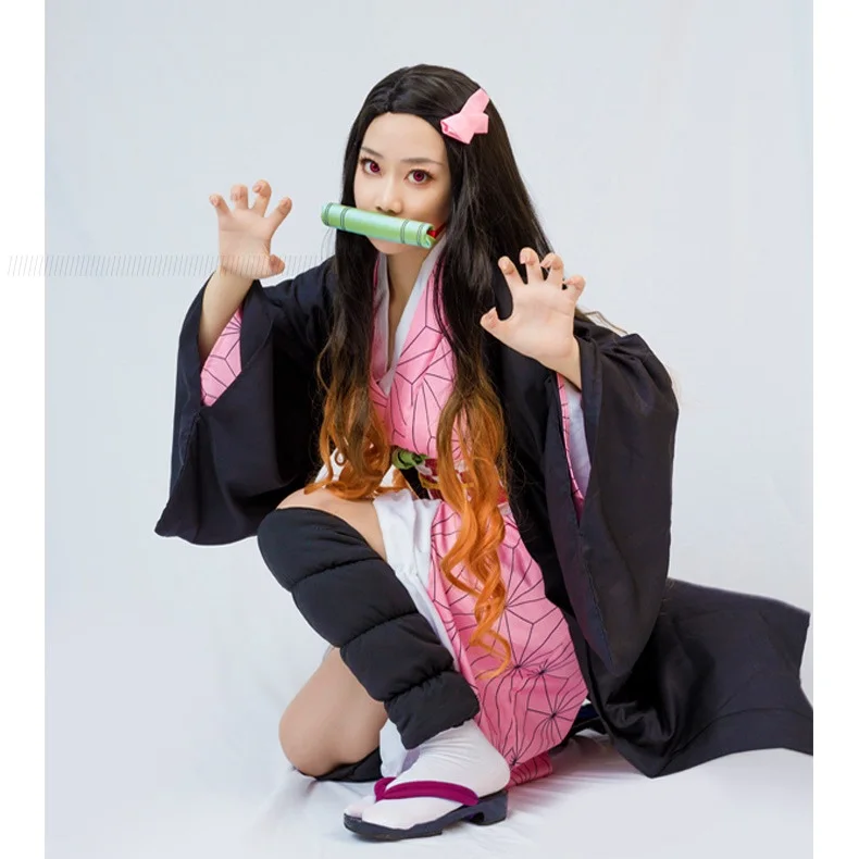 Аниме Demon Slayer: Kimetsu no Yaiba костюм для косплея Kamado Nezuko полный комплект реквизит