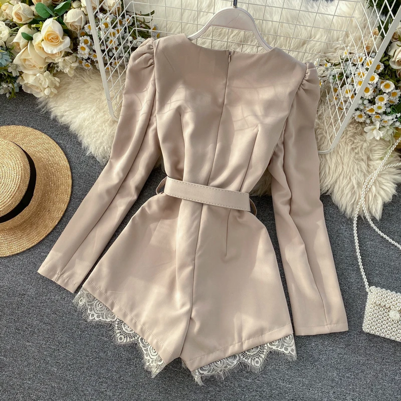 Женский комбинезон L019 в стиле ретро цельный кружевной с V образным вырезом