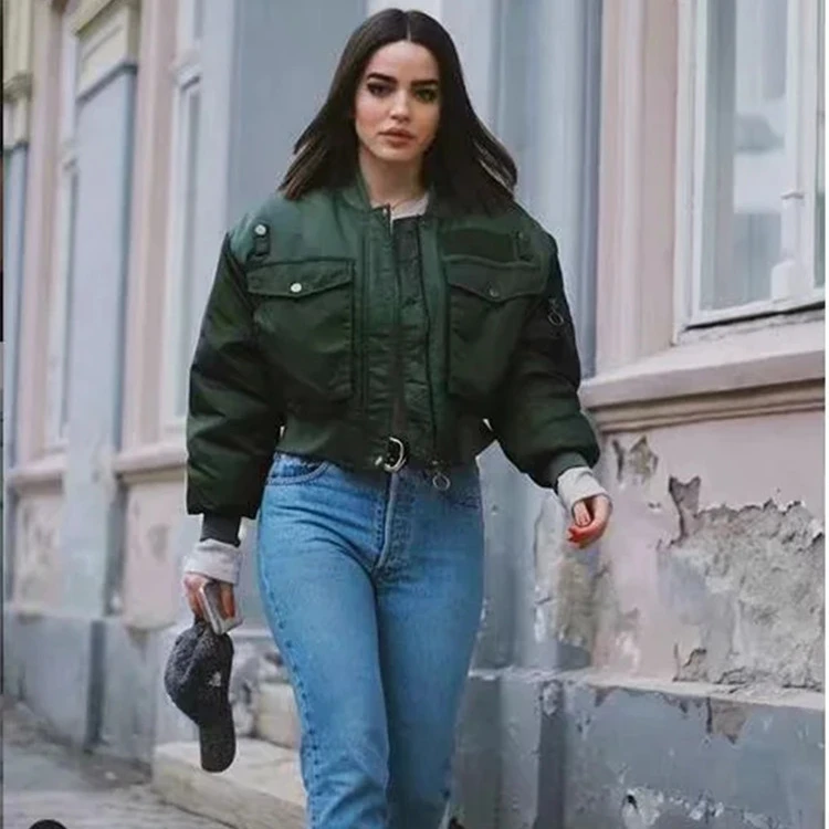 

Осень 2021, куртка-бомбер Nowsaa, женская теплая зимняя куртка армейского зеленого цвета на молнии с карманами, Женская куртка, парки для женщин, ...