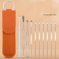 10pcs portable stainless steel double headed ear pick spring spiral massage ear pick ear picking tool earwax removal tool