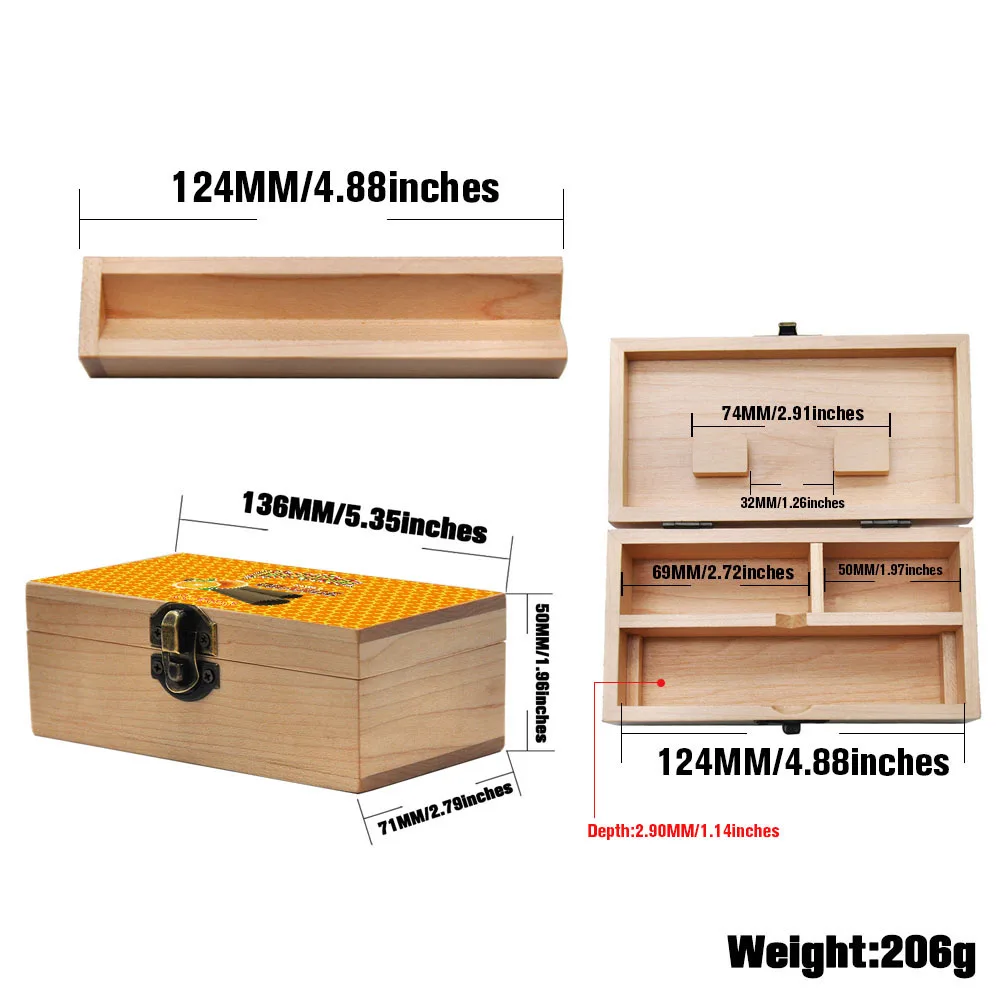 

HONEYPUFF Friut Flavor Style Wood Stash Box With Rolling Tray Natural Wood Tobacco and Herbal Storage Box For Pipe Accessories