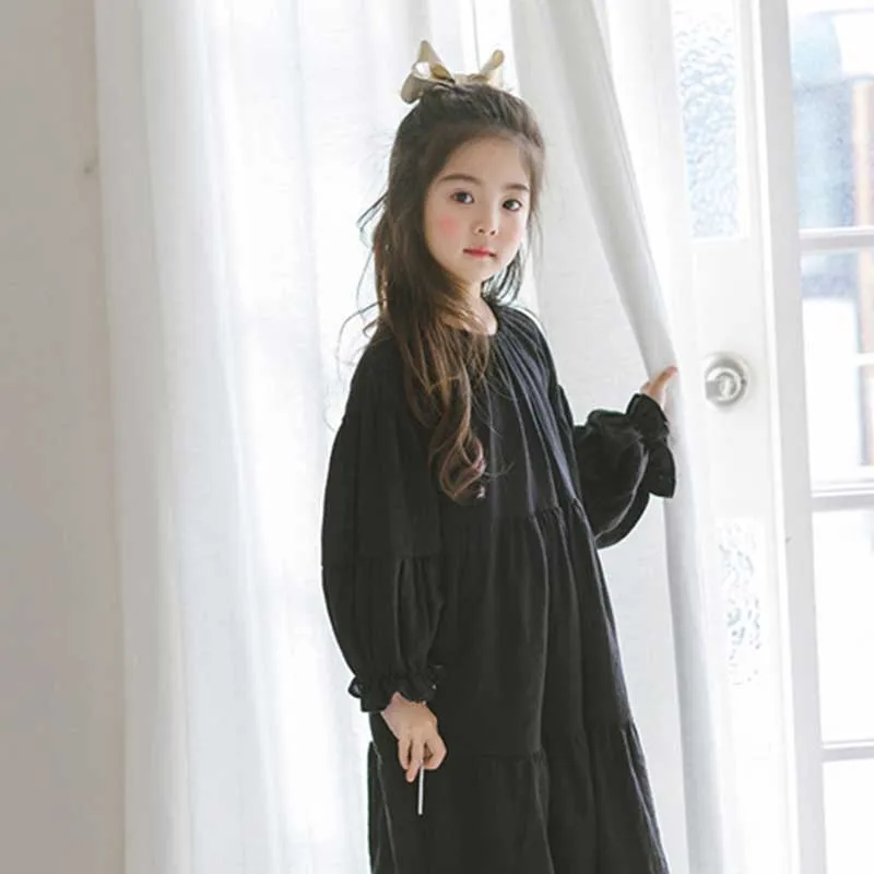 Girls Dress 2019 Autumn Solid Cotton Kids Flare Children Girl Casual Cute Dresses Toddler Teen Clothes | Детская одежда и обувь