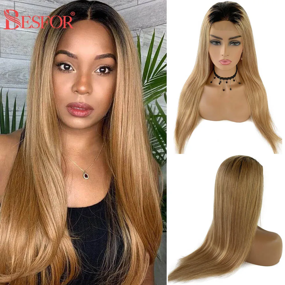 

Lace Closure Wig Long Straight 1B27 Ombre 4x4 Lace Front Wigs Pre Plucked Blonde 150 Density Brazilian Remy Hair For Black Women