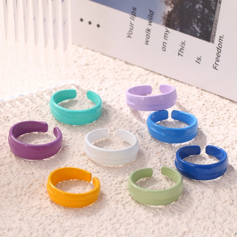 

FAMSHIN New Colorful Dripping Oil Irregular Open Rings For Women Girls Party Geometric Chain Ring Hand Painted Korean Jewelry