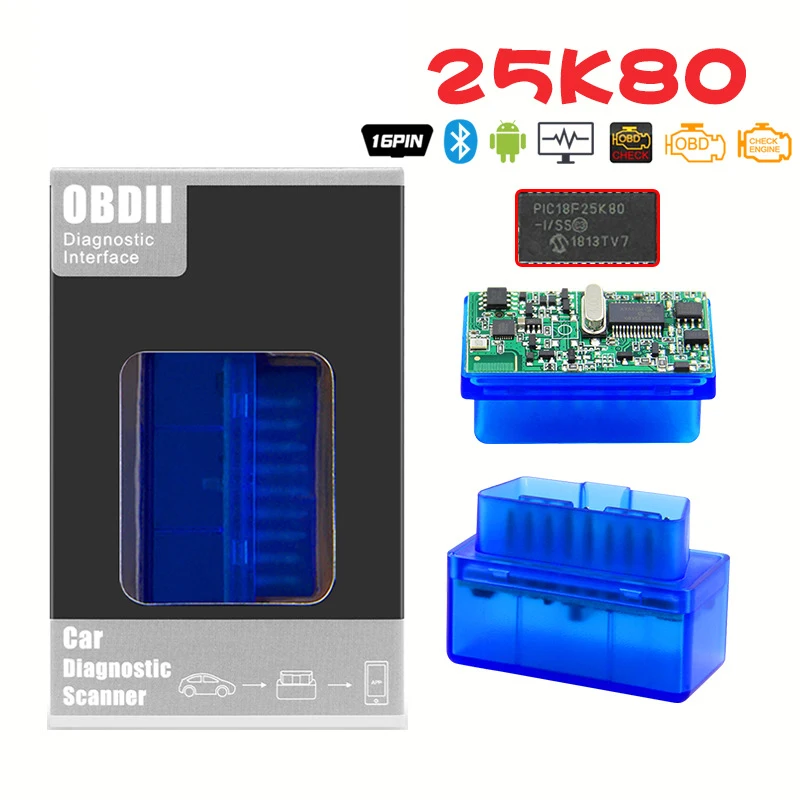 Мини-сканер ELM327 V1.5 PIC18F25K80 OBD2 Bluetooth ELM 327 в 1 5 диагностический сканер OBD 2 OBDII