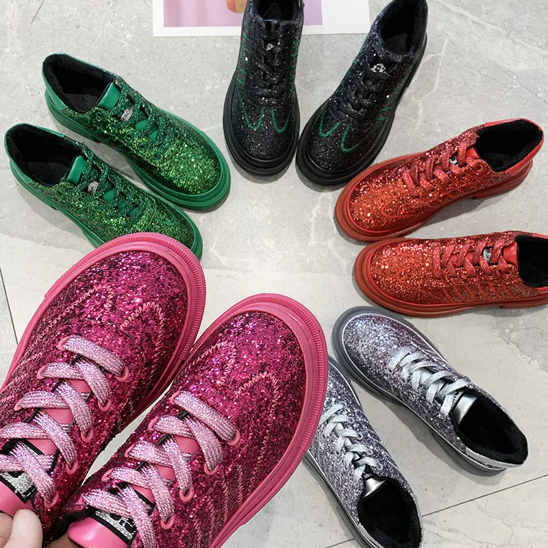 Женские кроссовки с золотыми блестками блестящие Блестящие модные Лоферы туфли