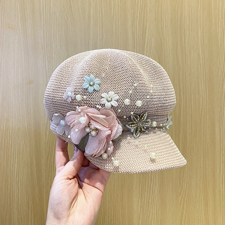 

202008-2020-pearl flower ventilation lady leisure Octagonal hat women visors cap