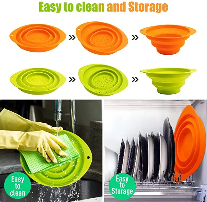 Складной дуршлаг силиконовое сито для еды с ручками портативный слив овощей и