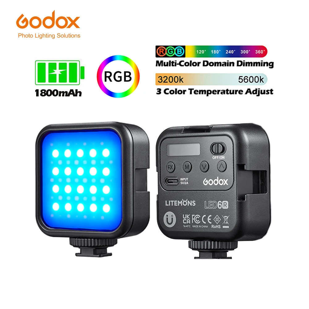 

Godox LED 6R Colorful Video Office Light 2000mAh 6500K Zoom Lighting Photographic Lighting U Bright Vlog Fill Light Conference