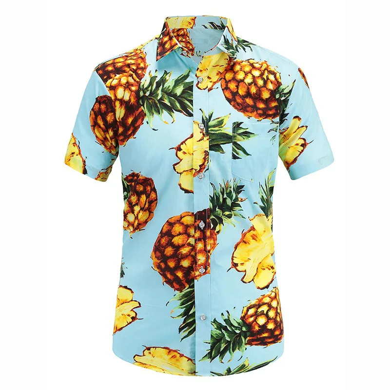 Летняя гавайская рубашка Aloha мужская Повседневная с коротким рукавом на