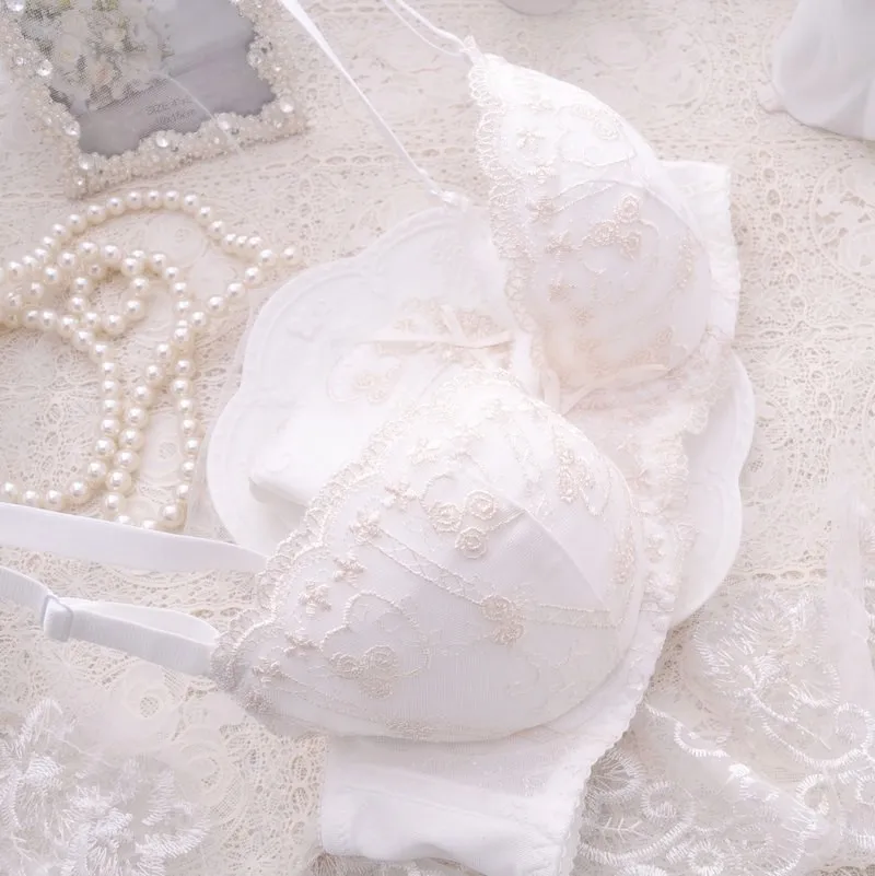 Комплект нижнего белья женский кружевной бюстгальтер с вышивкой Трусы-брифы