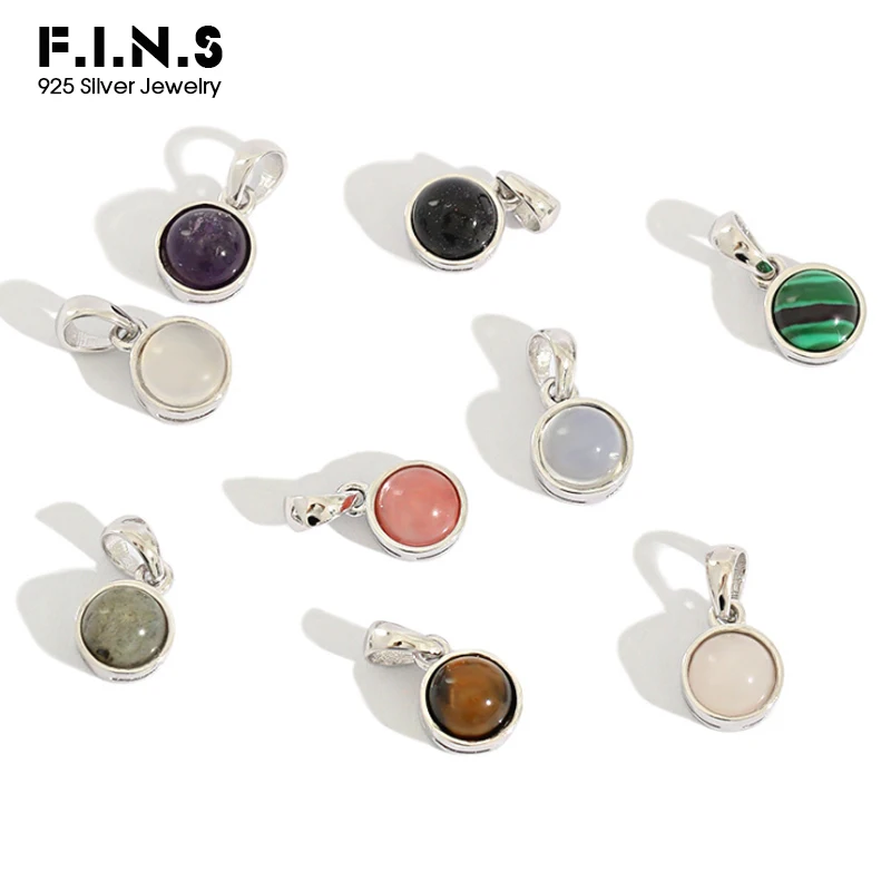 

F.I.N.S Classic Hot 100% 925 Sterling Silver Natural Malachite Blue-Sand Crystal Opal Stone Tigereye Gem Pendants Je