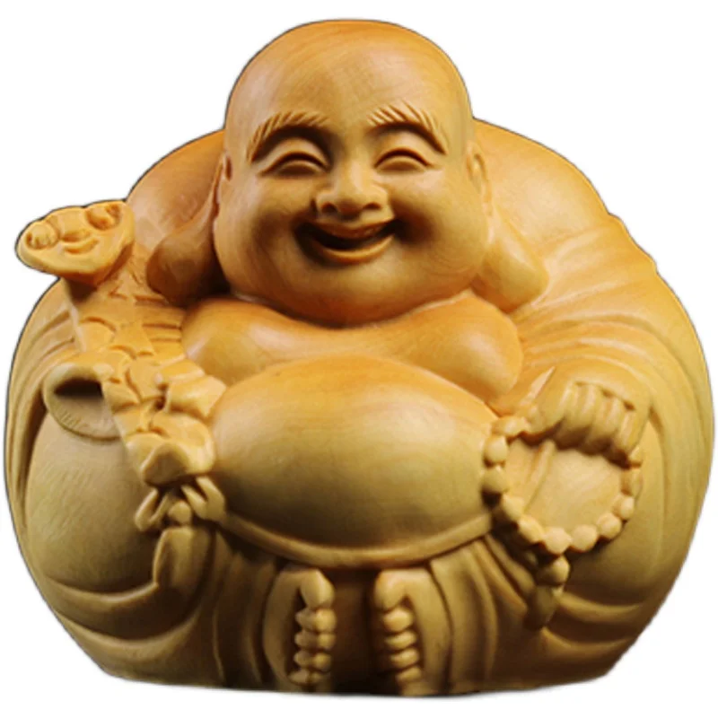 

Boxwood Carving Laughing Maitreya Buddha Wooden Handles Handicrafts Gifts Car Decorations Harmonious Wood Statues Sculptures