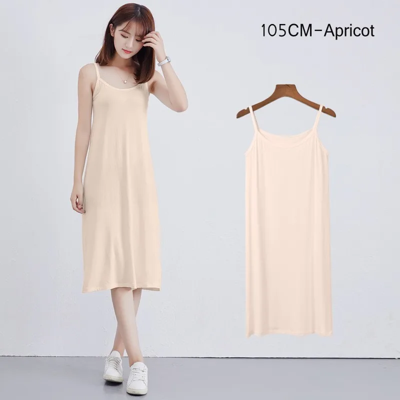 

2021 Women's Modal Full Slip Dress Spaghetti strap Vest Skirt 90 to 120cm Long Under dress Camisoles slips Inner Petticoat