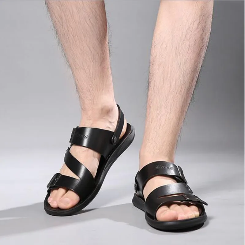 

New Casual Fashion BeachShoes thick-soled wear-resistant Sandals men's Leather dual-use Sandals and slippers Leather Beach Shoes