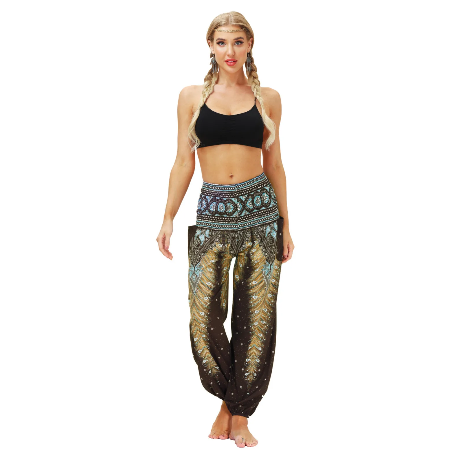 

Casual Print Yoga Leggings Long Baggy Bloomers Harem Pants Ladies Wide Leg Loose Elastic Waist Trousers Штаны для йоги A50