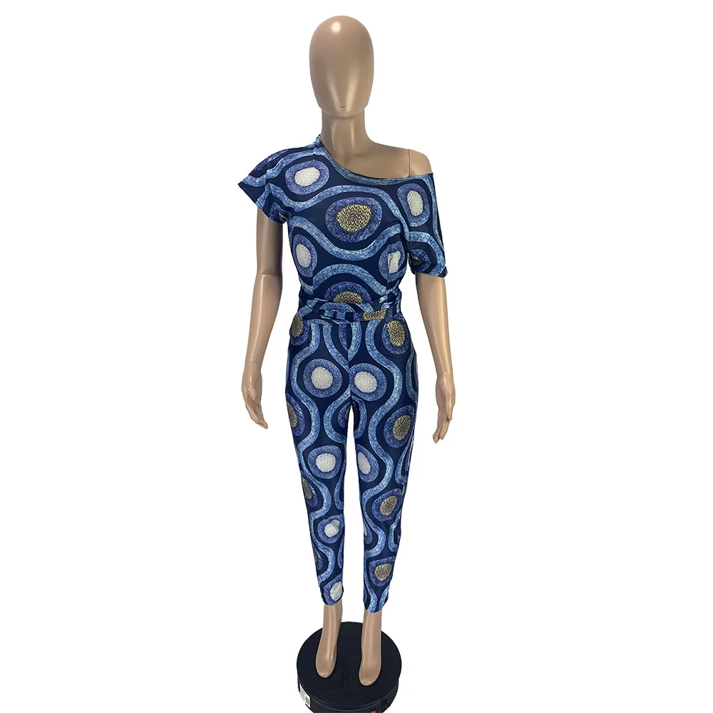 

Women Slash Neck Jumpsuit Casual Starry Sky 2021 Hottest Sale Print Slimming Waist Short Sleeves Nightclub Rompers High Quality