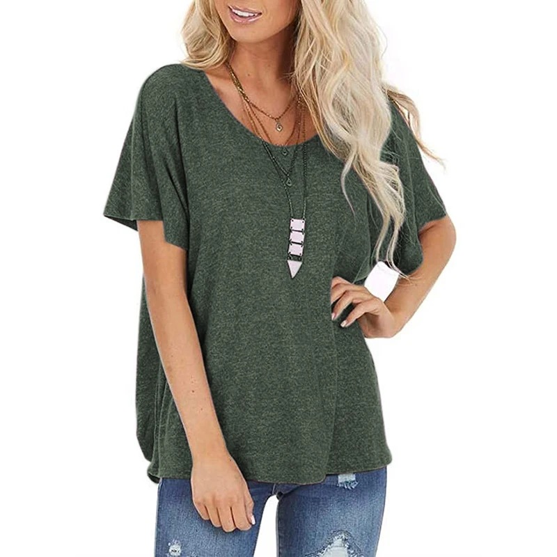 

t shirts for women Casual T shirt Cotton blended Loose O neck button T shirt Ladies Top Women clothing summer Tees