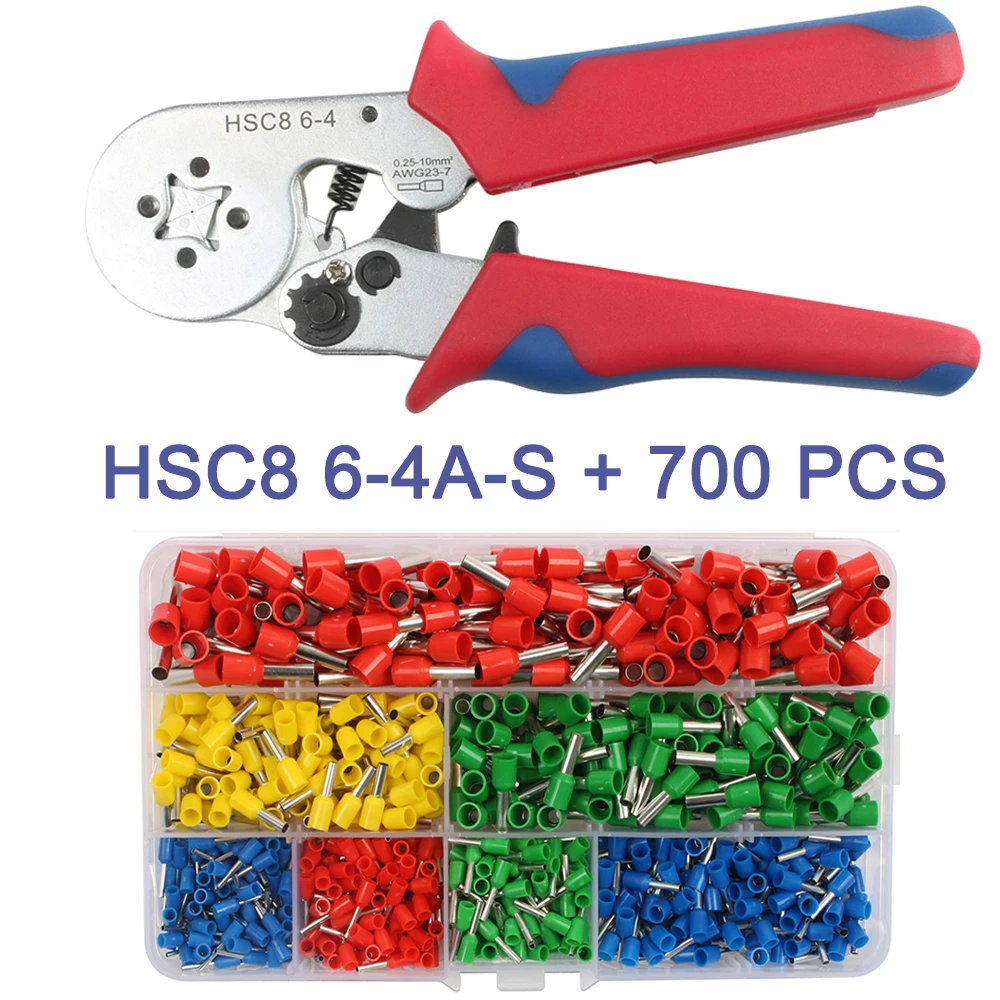 HSC8 6-4A-S 700Pcs HSC8 6-4A HSC8 6-4C мини-тип саморегулируемые обжимные плоскогубцы 0,25-10 мм2 терминалы обжимные инструменты многофункциональный инструмент плоскогубцы - Цвет: HSC8 6-4A-S 700Pcs