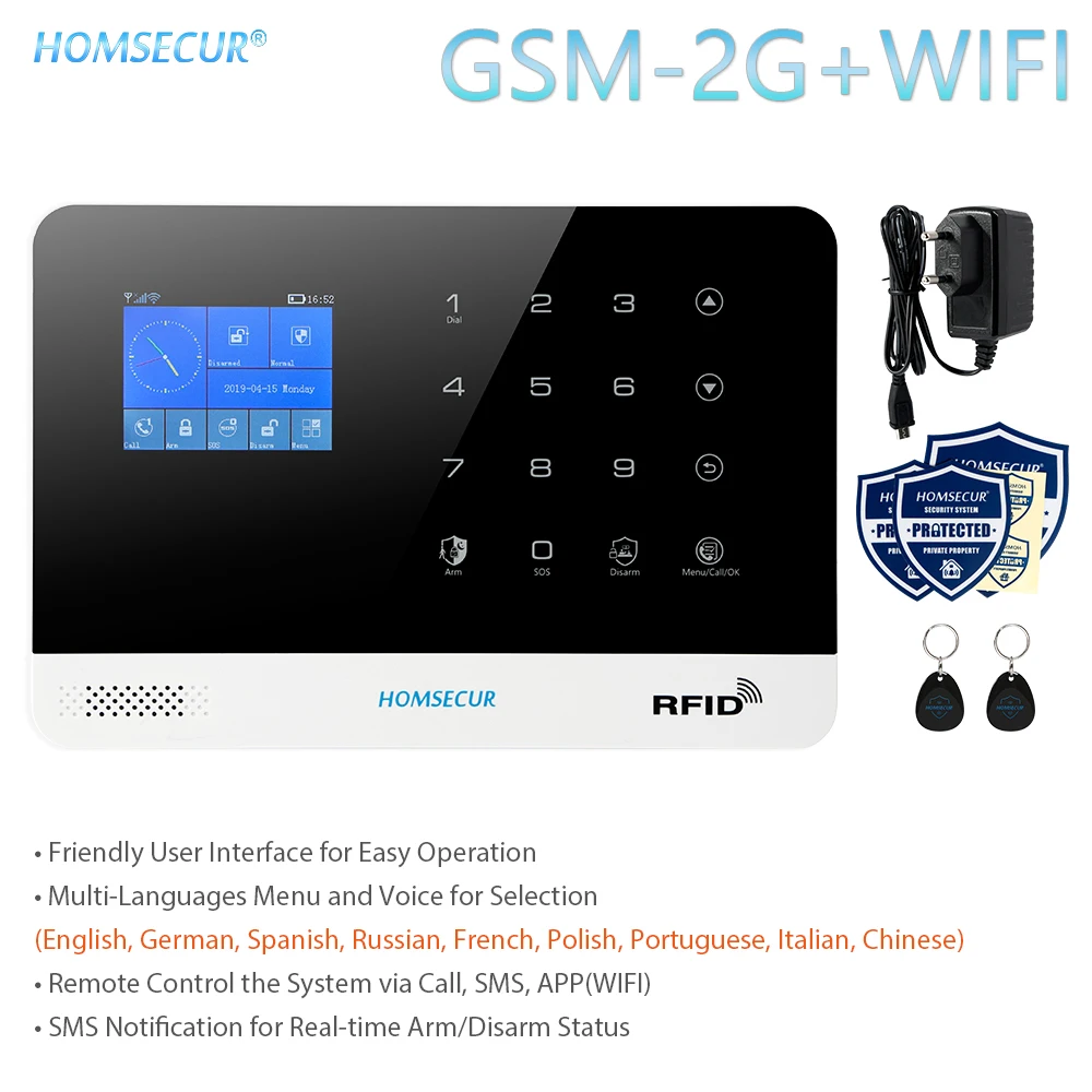 HOMSECUR DIY беспроводная домашняя безопасность wifi GSM Сигнализация приложение пульт дистанционного управления RFID карта Arm Disarm(панель сигнализации LA02 PIR и т. д