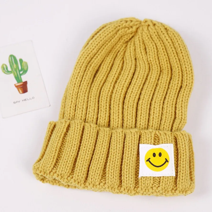 

2021 Spring Kids Hats Smily Boys Knit Hats Brief Style Girls Caps Baby Photograph
