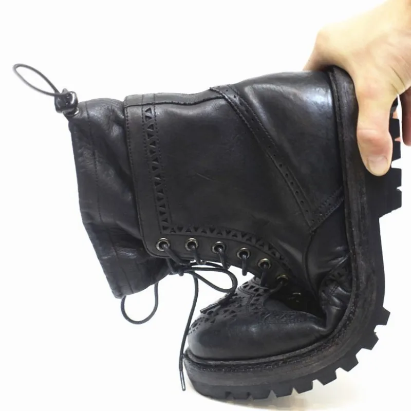 Мужские Винтажные ботинки ручной работы черные ботильоны из натуральной