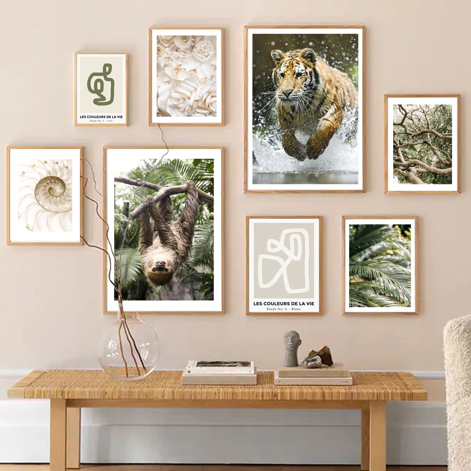 

Sloth Tiger Palm Leaf Nautilus Abstract Line Wall Art Canvas Painting Nordic Posters And Prints Decor Pictures For Living Room