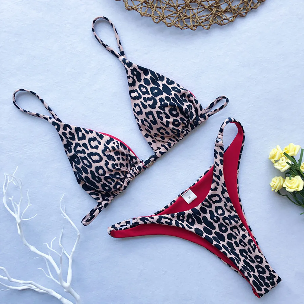 

Women's Leopard Bikini Set Swimsuit Two Piece Swimwear Thong Push Up Beachwear High Waist Swimming Suits for Bathing Suit E1