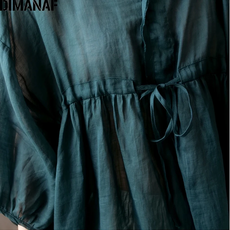Летние платья DIMANAF женская блузка размера плюс туника из хлопка и льна винтажная