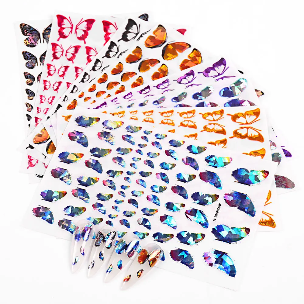 

8pcs/set 3D Holographic Butterfly Designs Sticker Nail Decal DIY Slider for Manicure Nail Art Watermark Manicure Decor 0201