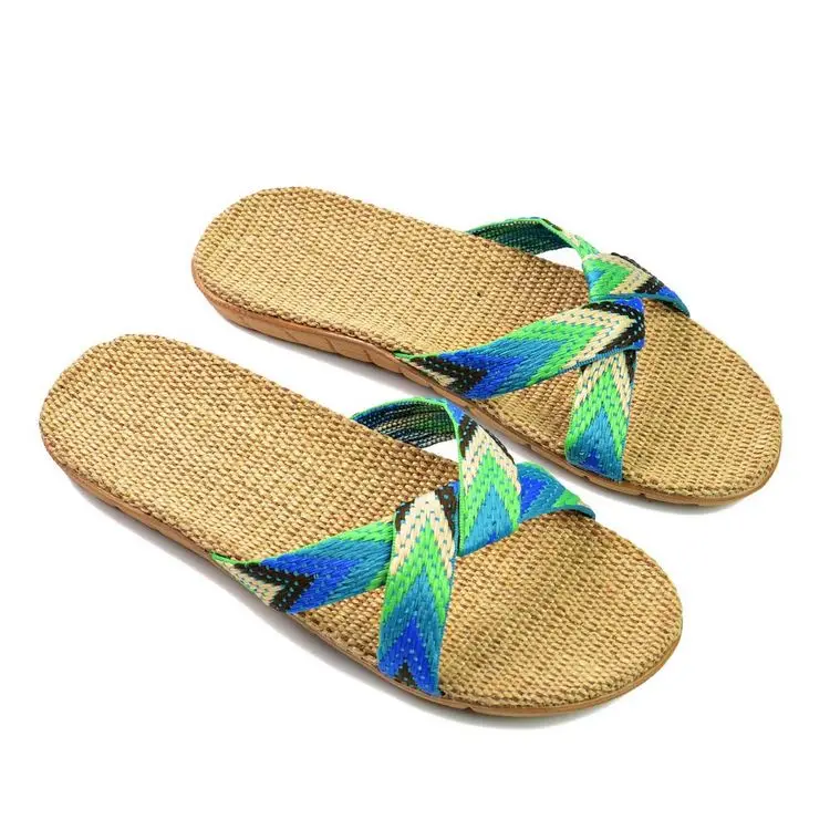 

Summer Slippers For Women Chain Slides Home Floor Shoes Flax Cross Belt Silent Sweat Slippers Women Sandals
